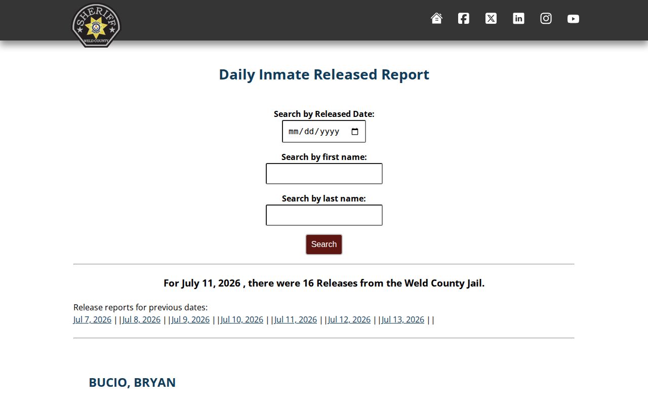 Weld County 72 hour release list first daily report