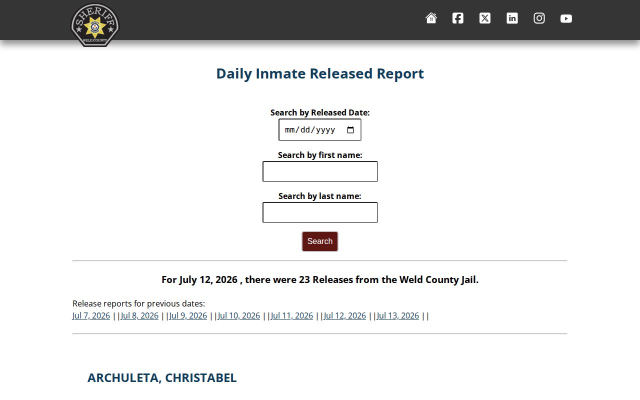 Weld County 72 hour release list second daily report
