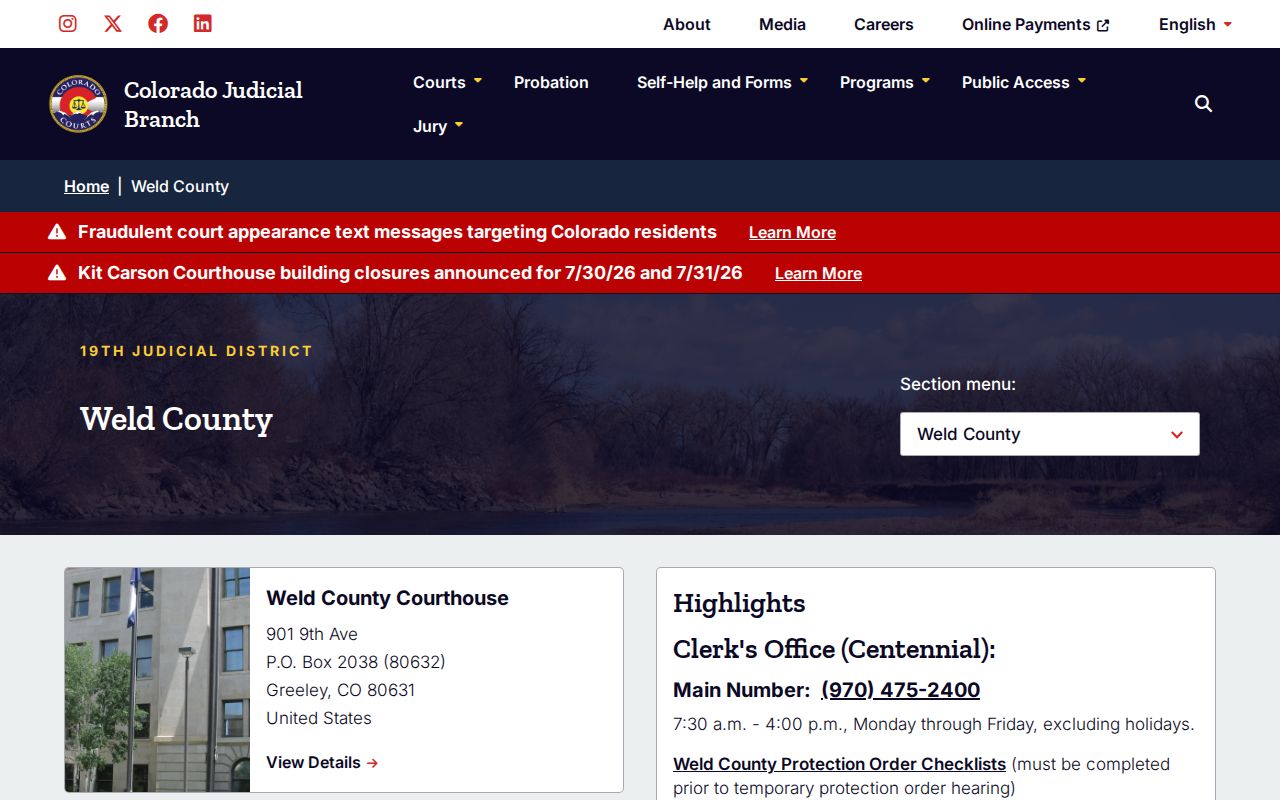 Weld County court records source for release case status