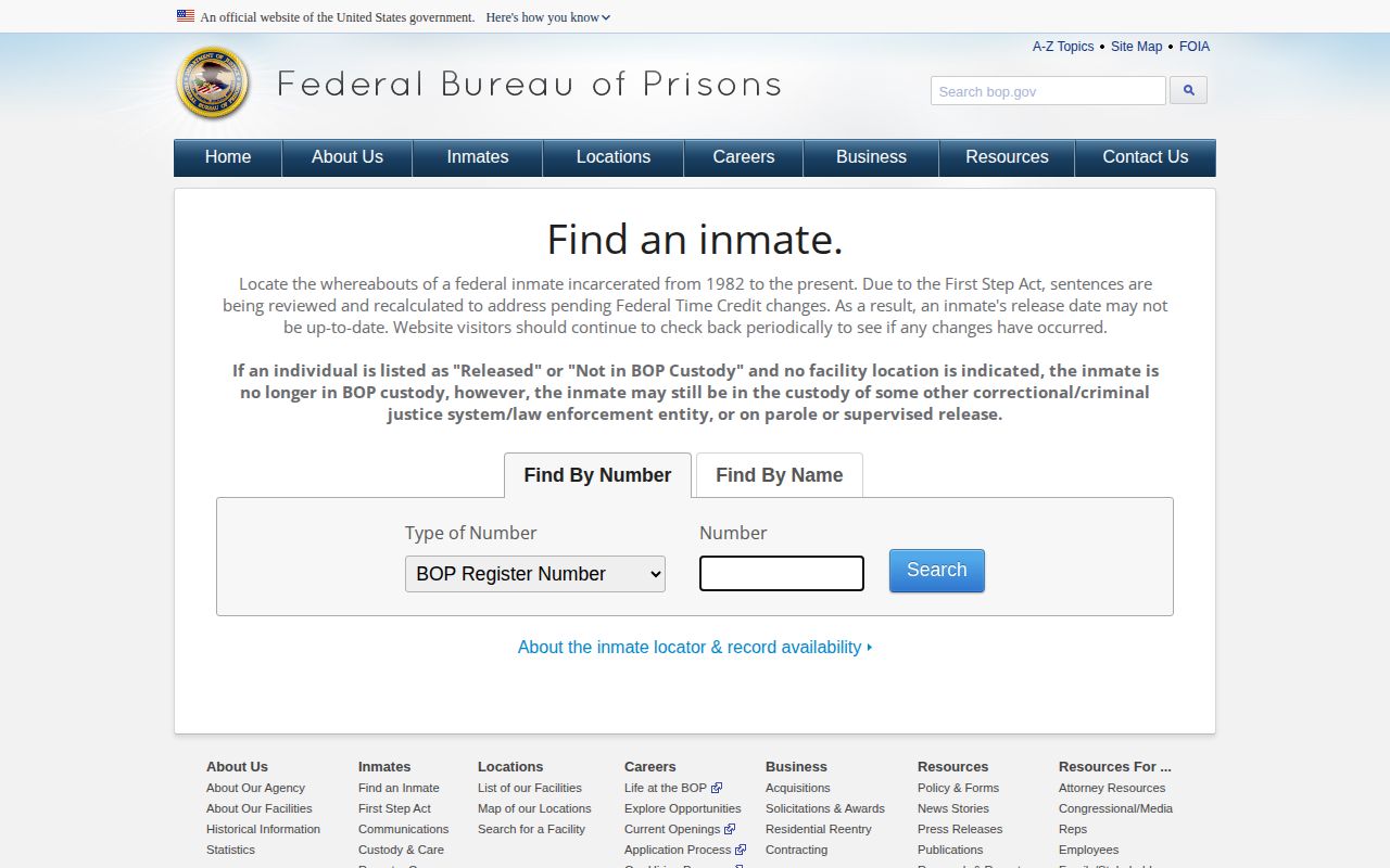 BOP inmate locator federal release search for Weld County
