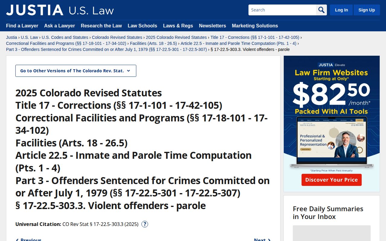 Weld County projected release date Colorado violent offender statute